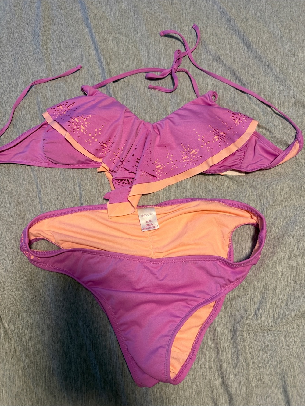 Xhilaration Pink and Peach Ruffle Laser-Cut Bikini Set